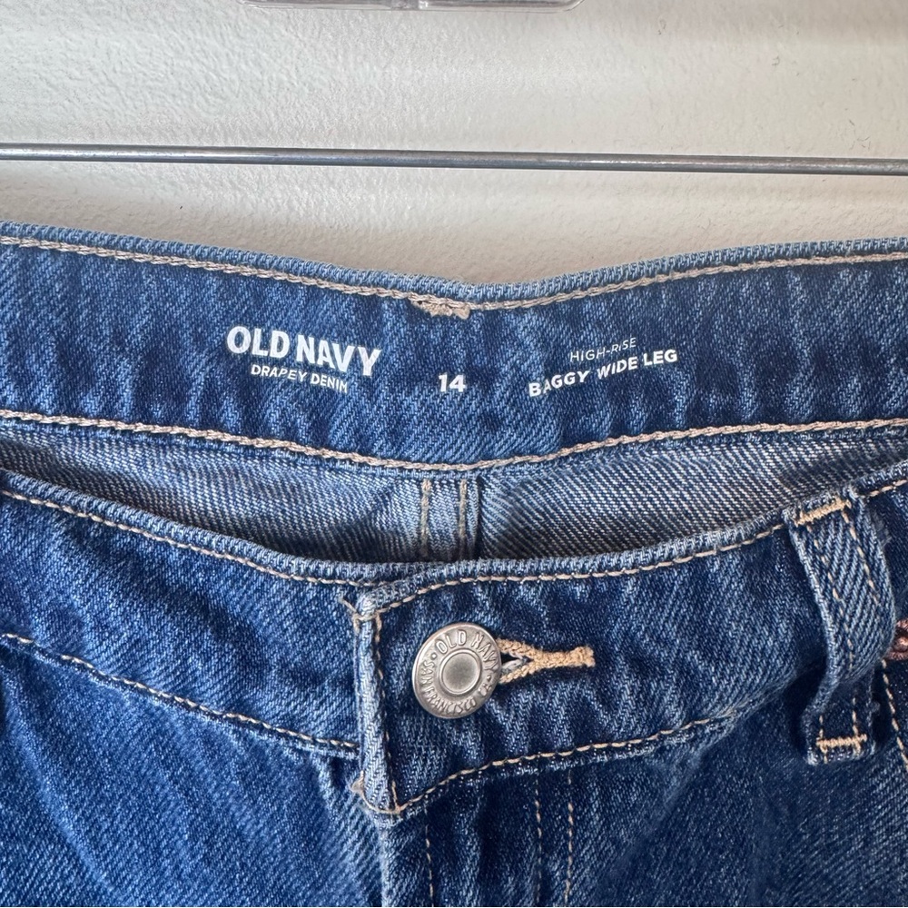 Old navy drapery denim high rise baggy Wide-Leg Denim Jeans size 14 - Picture 5 of 8